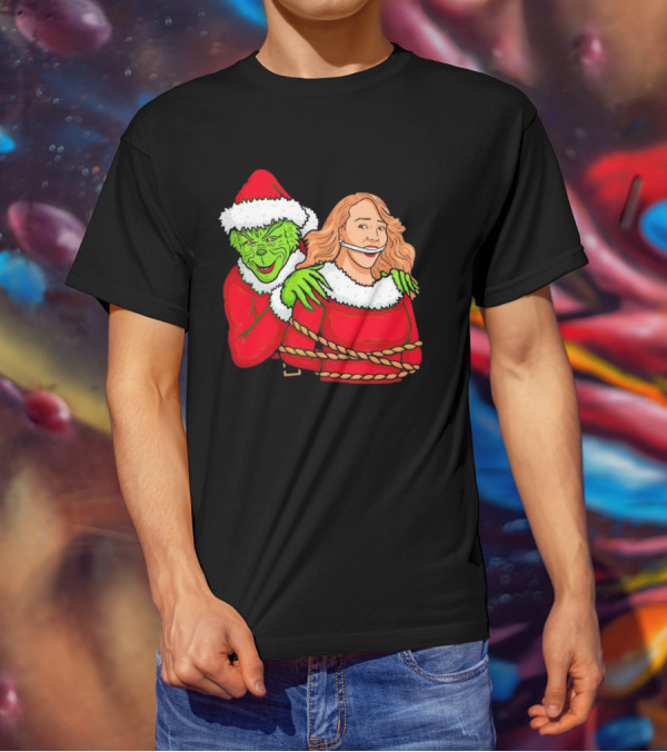 Grinch Ties Up Mariah Carey Christmas Santa Costume T-Shirt