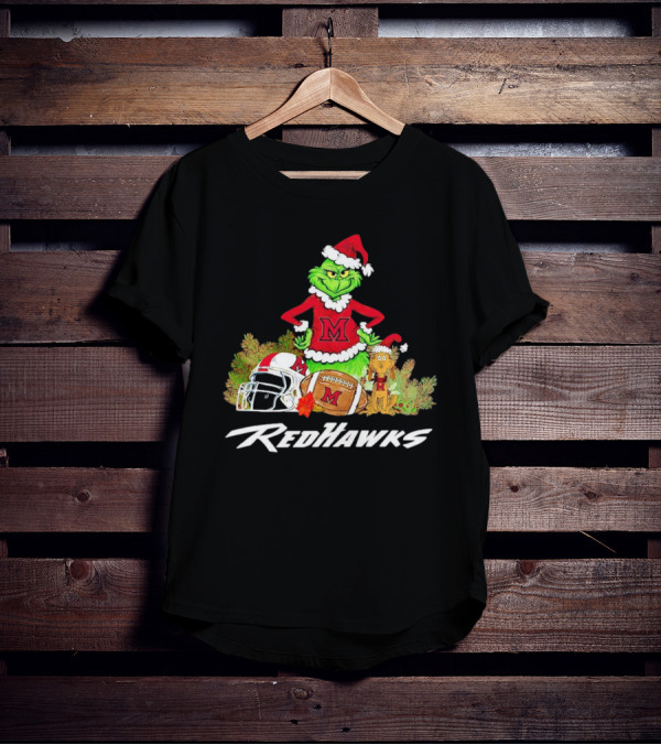 Grinch With Miami RedHawks Christmas Football Santa Hat T-Shirt