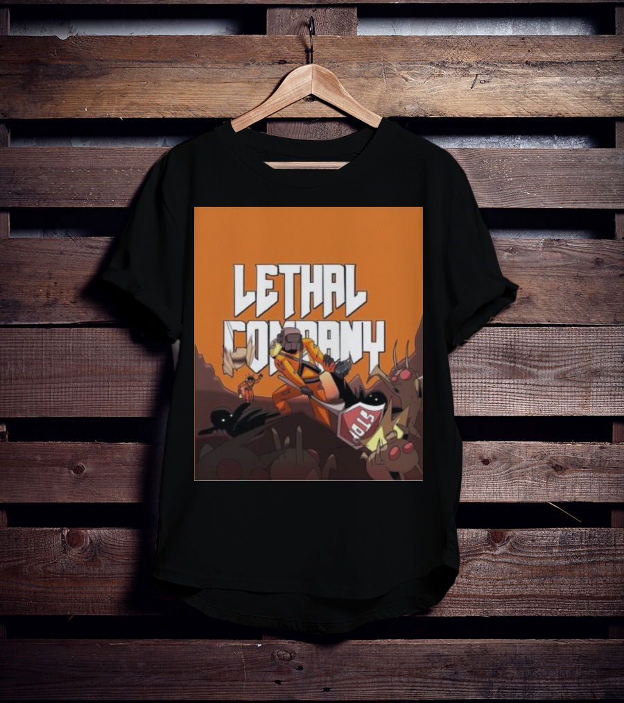 Lethal Company Stop Sign Creature Battle Scene T-Shirt