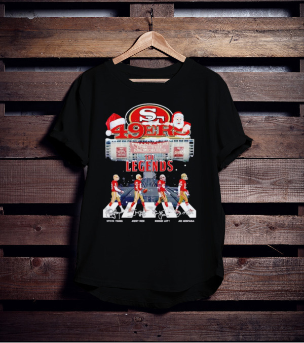 49ers The Legends Abbey Road Steve Young Jerry Rice Ronnie Lott Joe Montana Christmas Signatures T-Shirt