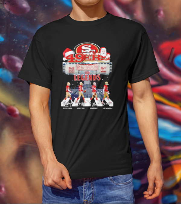 49ers The Legends Abbey Road Steve Young Jerry Rice Ronnie Lott Joe Montana Christmas Signatures T-Shirt