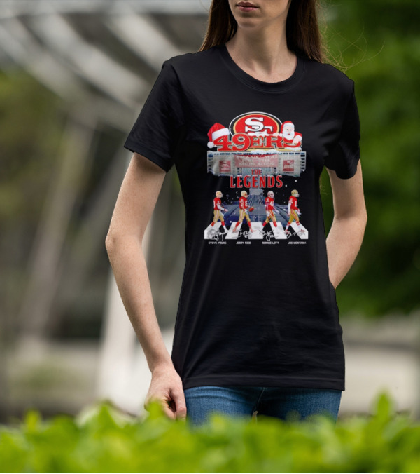 49ers The Legends Abbey Road Steve Young Jerry Rice Ronnie Lott Joe Montana Christmas Signatures T-Shirt