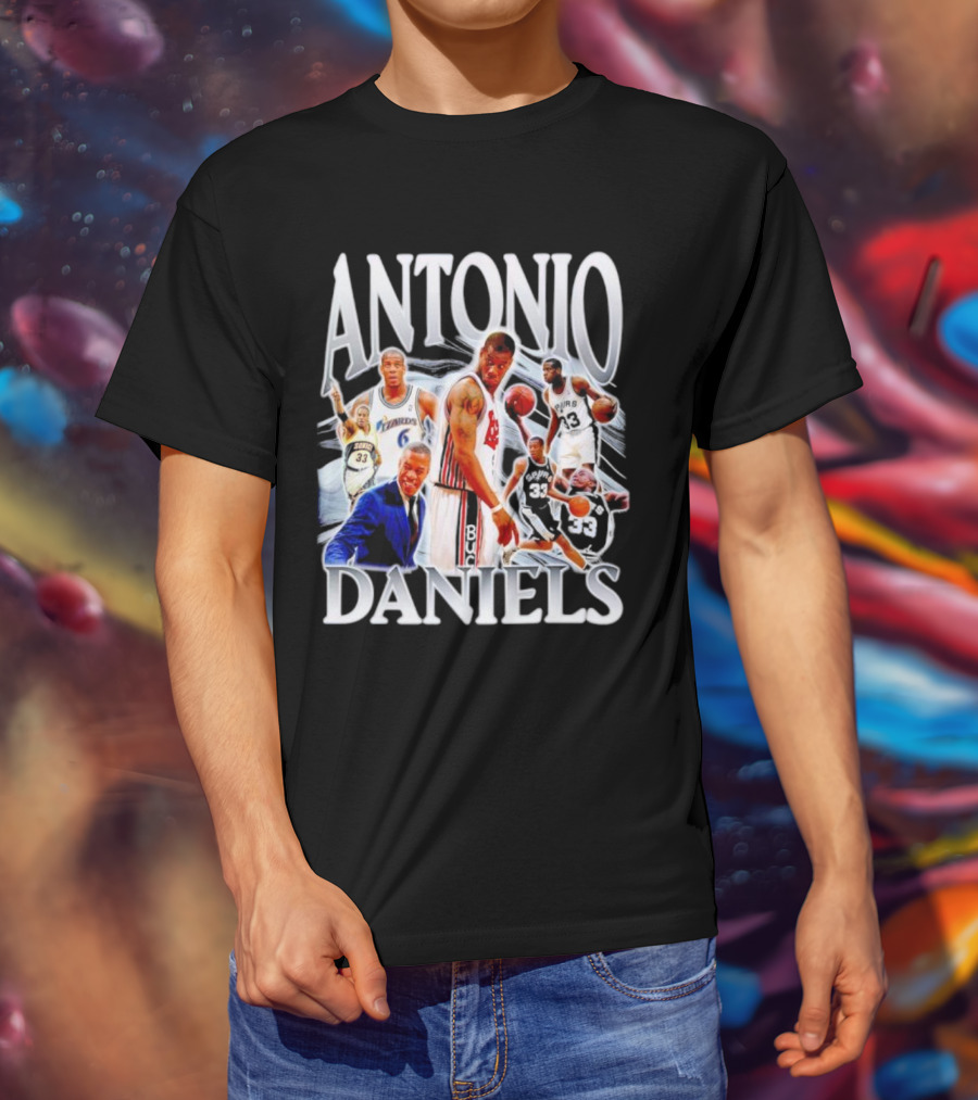 Antonio Daniels Retro NBA Basketball Collage Spurs Sonics Bucks Vintage T-Shirt