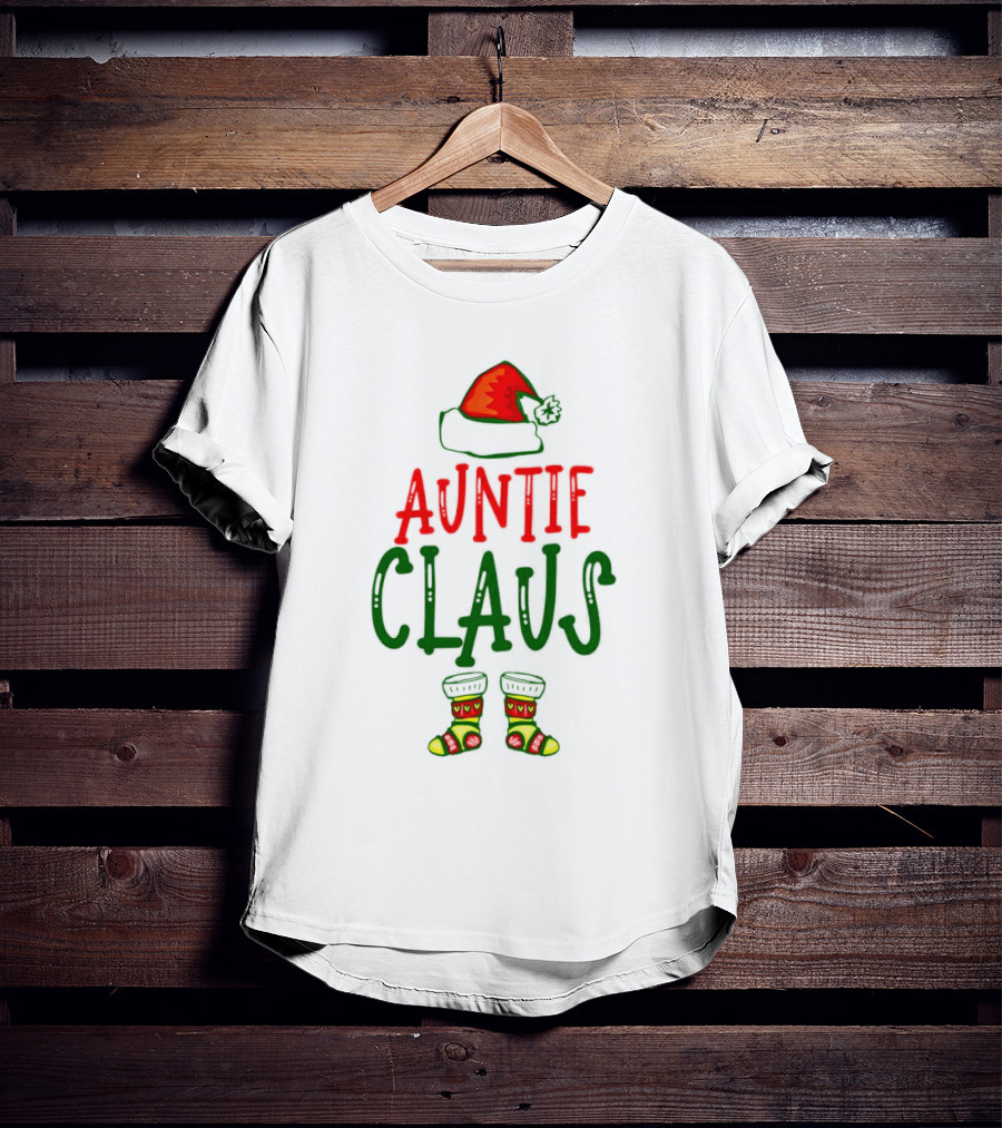 Auntie Claus Christmas Holiday Hat And Festive Socks T-Shirt