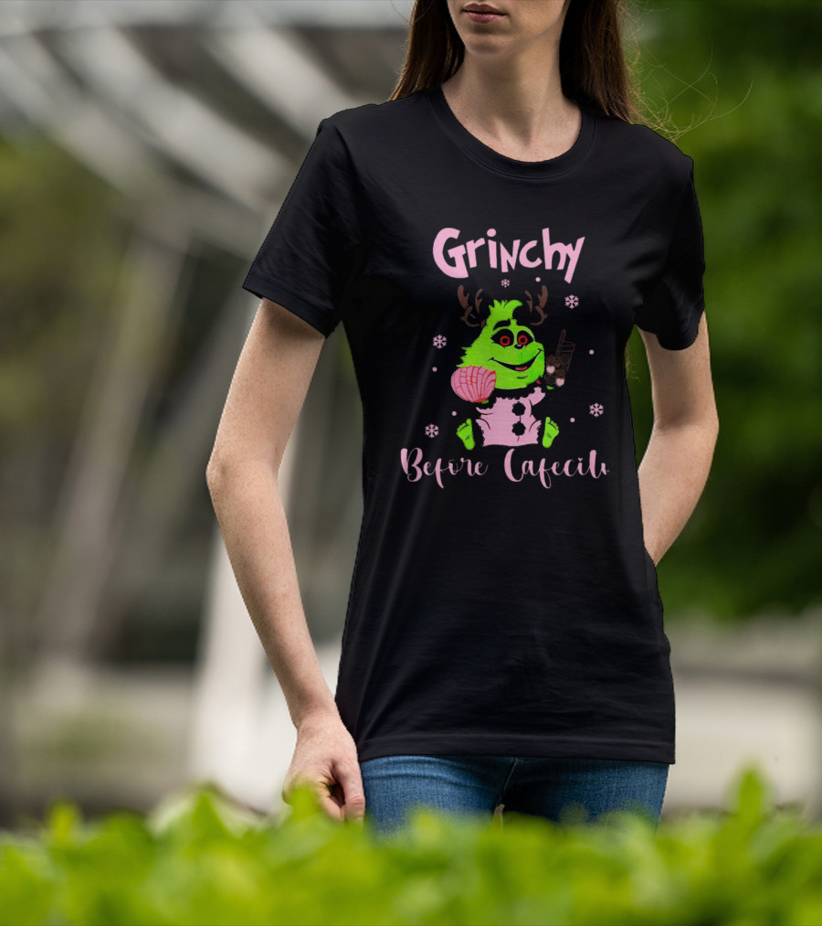 Grinchy Before Cafecito Christmas Holiday Drink Snowflakes T-Shirt