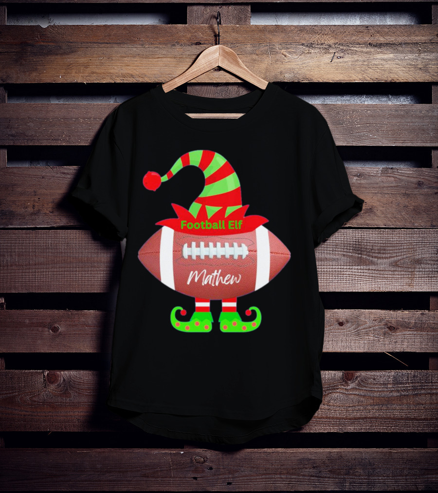 Football Elf Mathew Christmas Custom Name T-Shirt