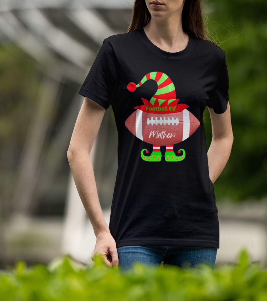 Football Elf Mathew Christmas Custom Name T-Shirt