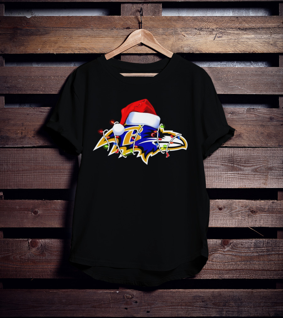 Baltimore Ravens Christmas Lights Santa Hat T-Shirt