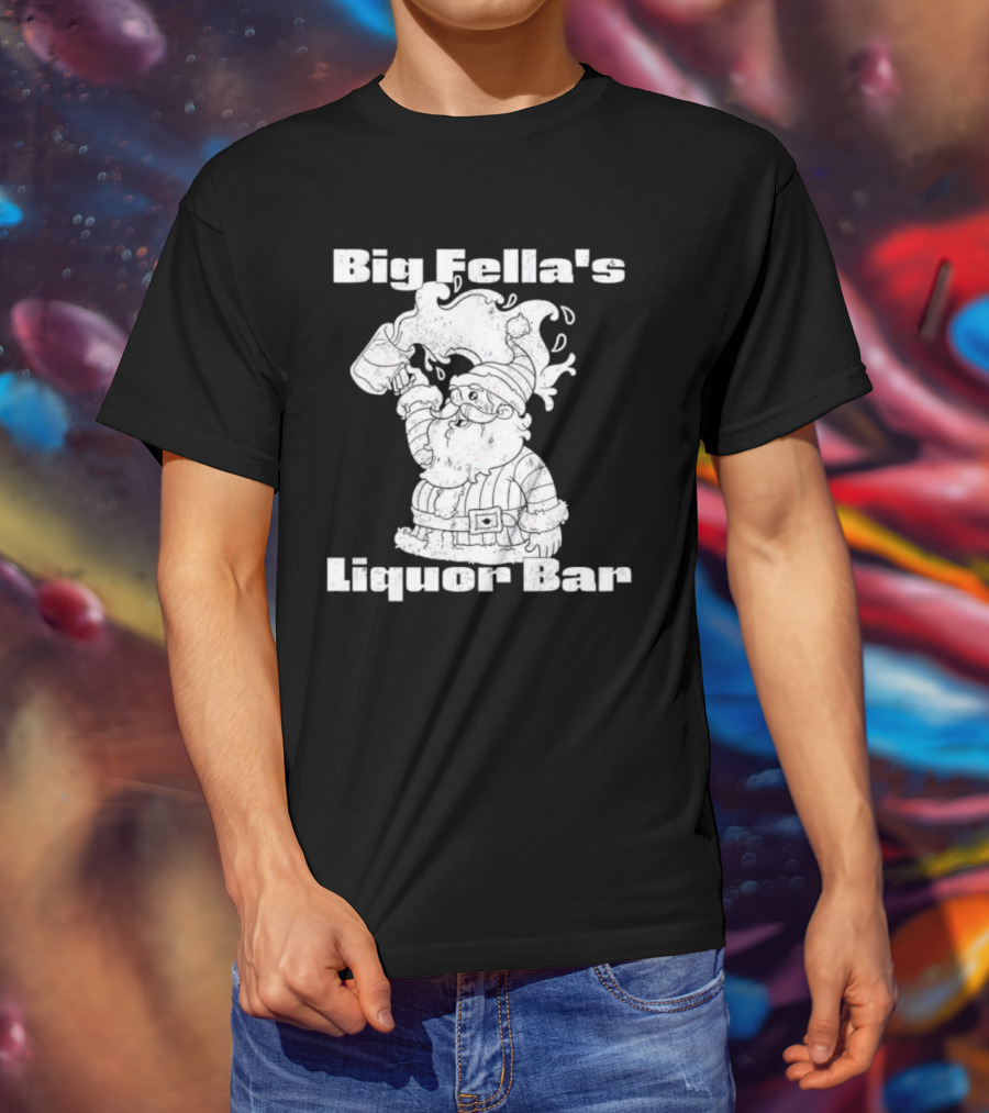 Big Fella's Liquor Bar Holiday Santa Festivity T-Shirt