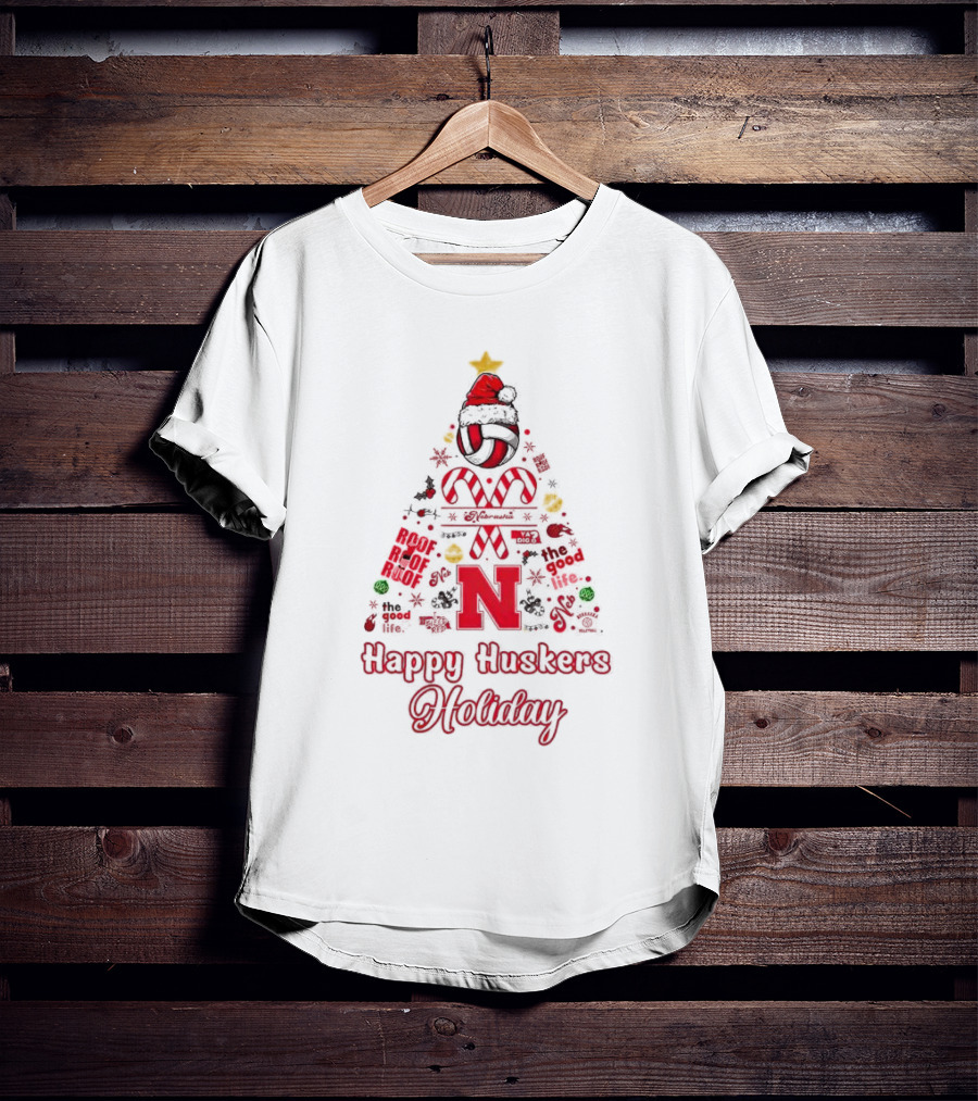 Happy Huskers Holiday Christmas Tree The Good Life T-Shirt