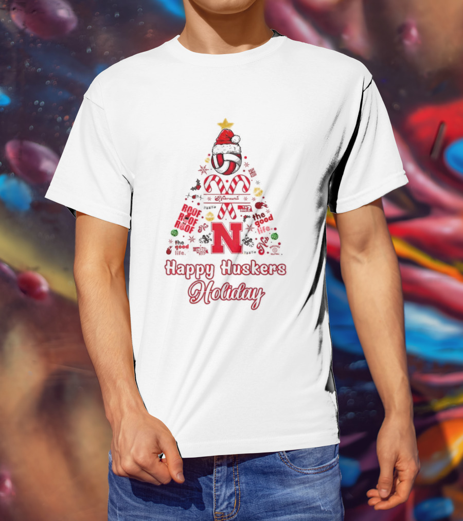 Happy Huskers Holiday Christmas Tree The Good Life T-Shirt