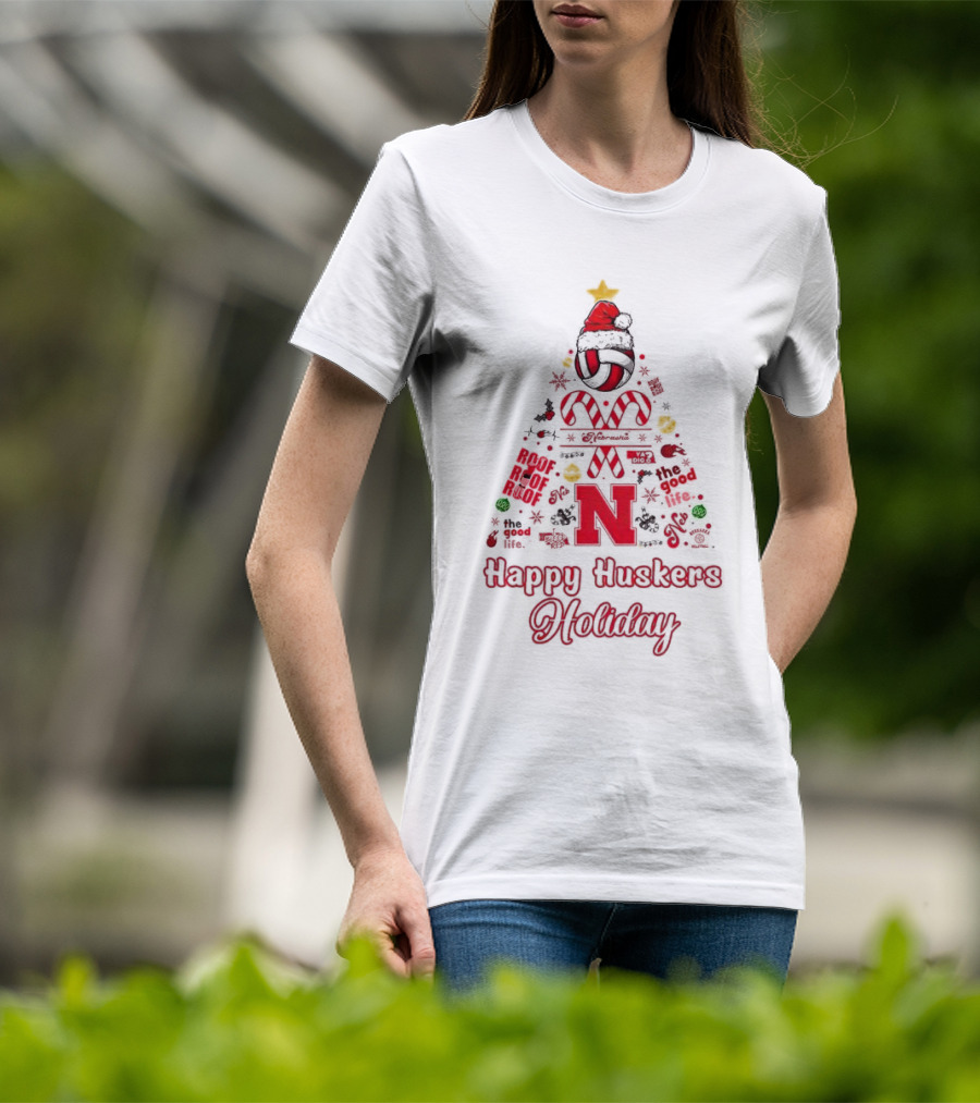 Happy Huskers Holiday Christmas Tree The Good Life T-Shirt