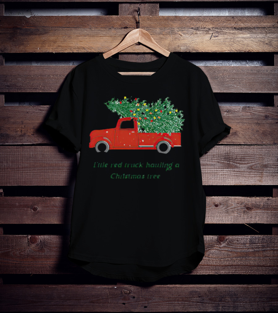 Little Red Truck Hauling Christmas Tree Festive Vintage Holiday Scene T-Shirt