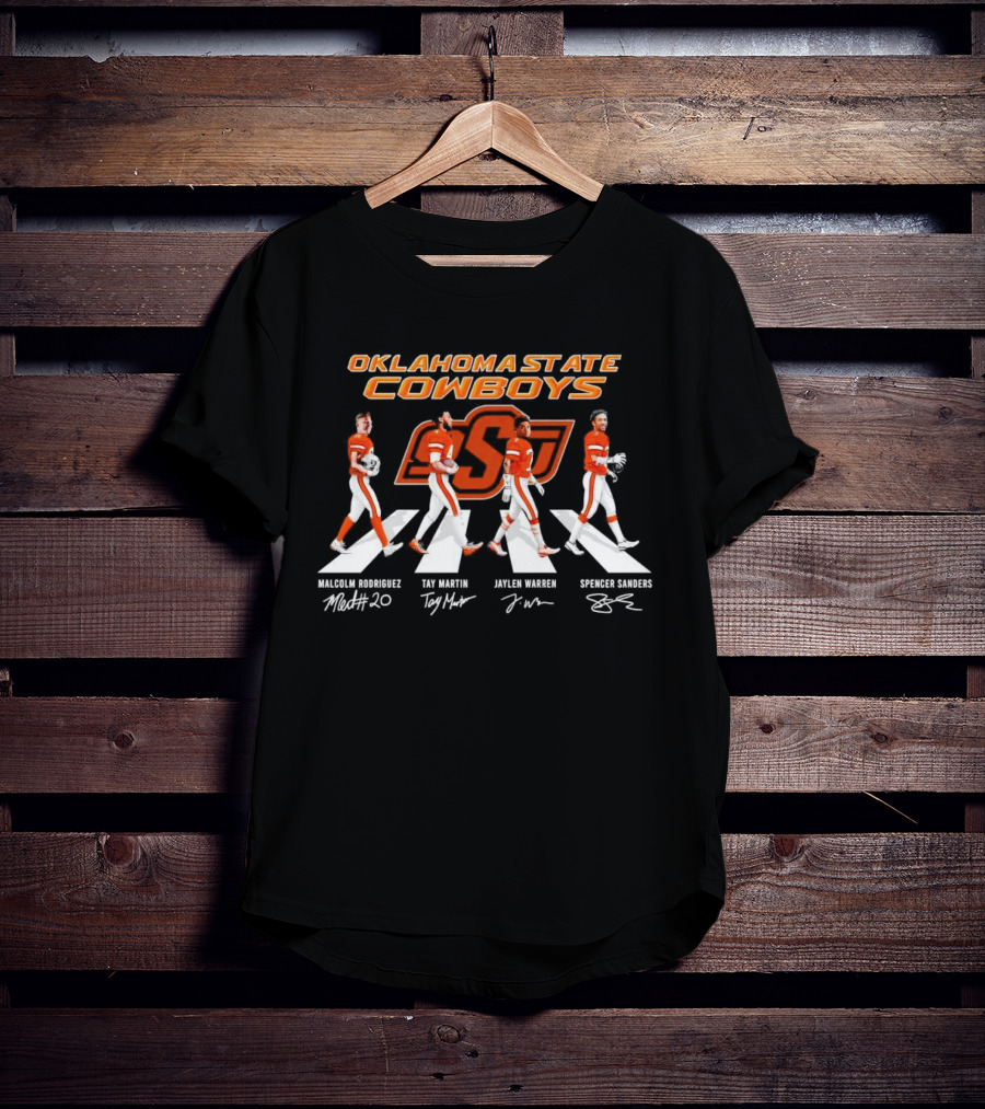 Oklahoma State Cowboys Malcolm Rodriguez Tay Martin Jaylen Warren Spencer Sanders Signatures Football T-Shirt
