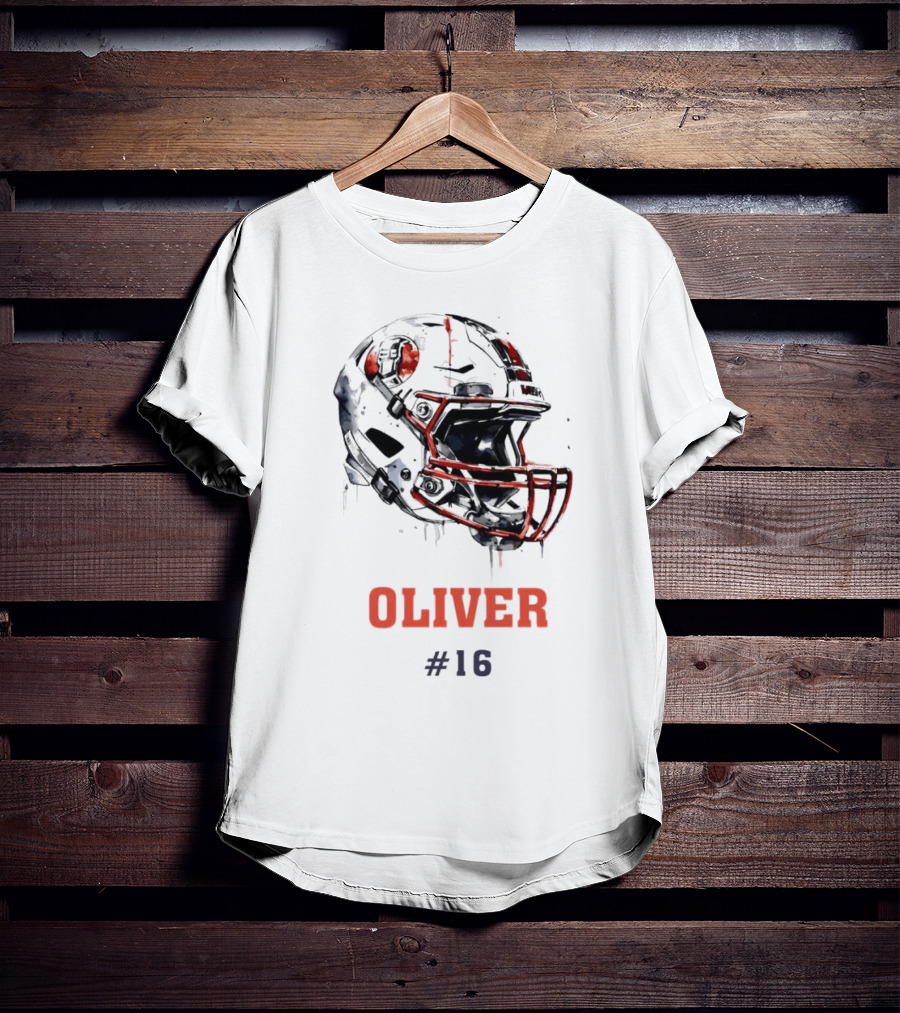 Oliver Personalized Helmet Football Custom Name #16 T-Shirt