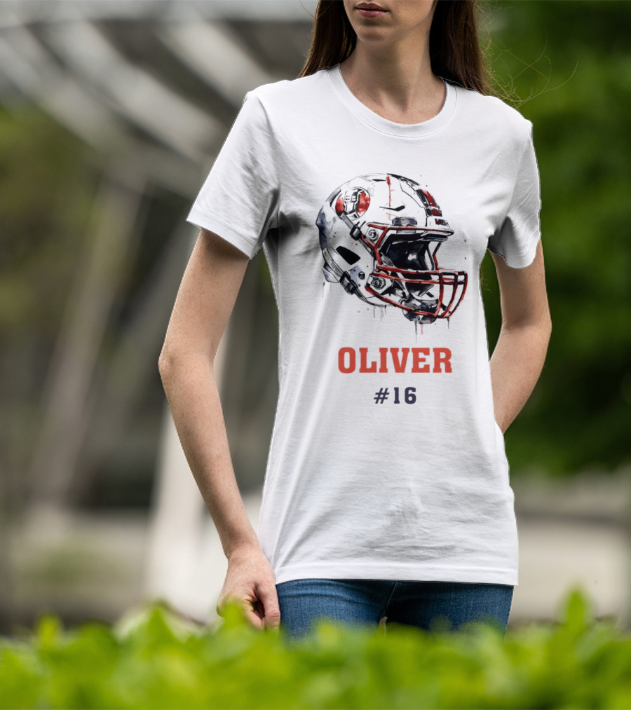 Oliver Personalized Helmet Football Custom Name #16 T-Shirt
