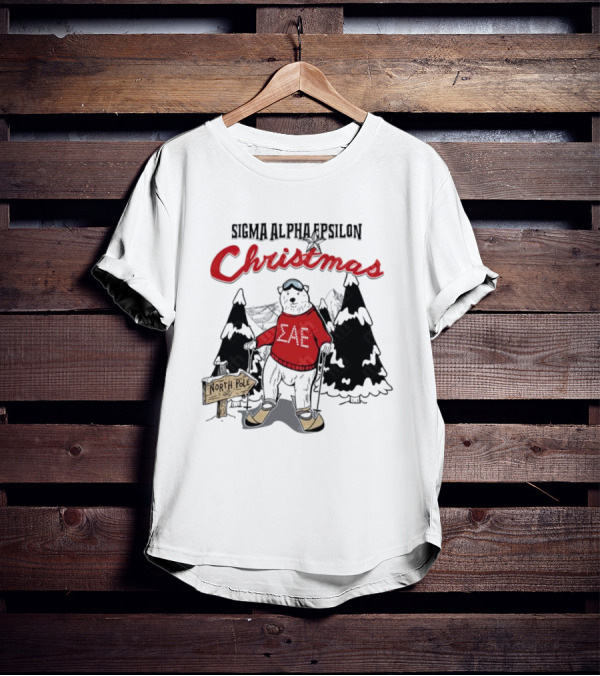 Sigma Alpha Epsilon Christmas Polar Bear At North Pole Skiing T-Shirt