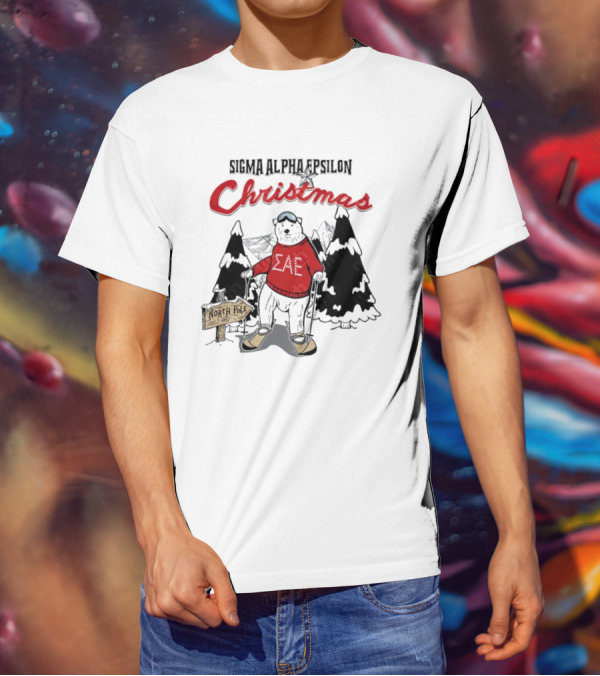 Sigma Alpha Epsilon Christmas Polar Bear At North Pole Skiing T-Shirt
