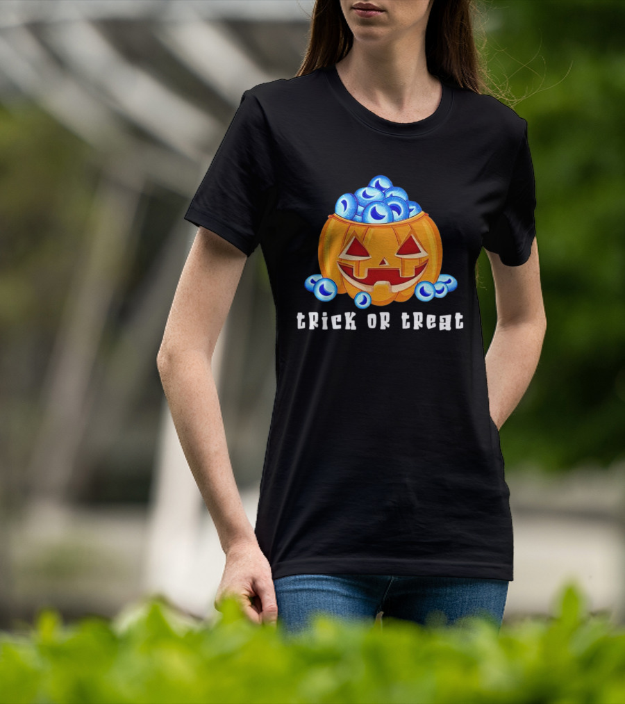 Trick Or Treat Pumpkin With Blue Eyeballs T-Shirt