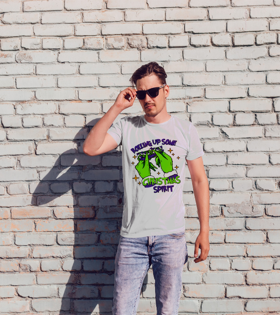 Rolling Up Some Christmas Spirit With Purple Grinch Hand T-Shirt