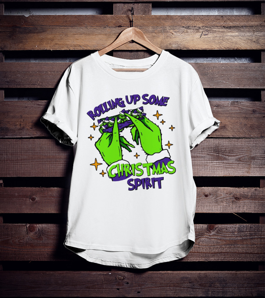 Rolling Up Some Christmas Spirit With Purple Grinch Hand T-Shirt