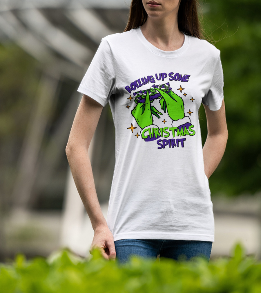 Rolling Up Some Christmas Spirit With Purple Grinch Hand T-Shirt