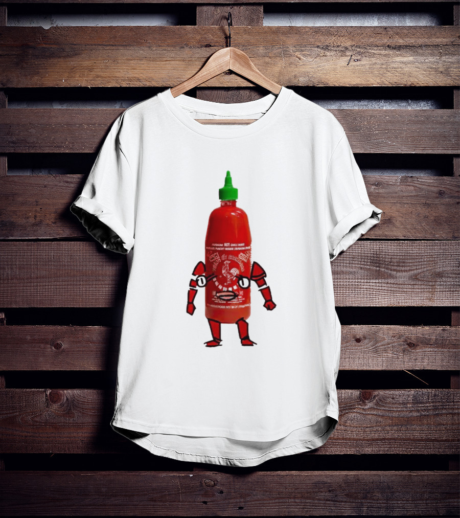 Sriracha Sauce Animated Bottle Character With Green Cap T-Shirt
