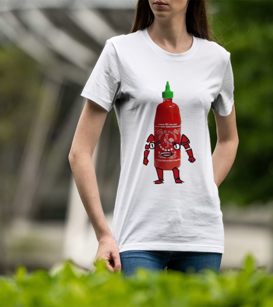 Sriracha Sauce Animated Bottle Character With Green Cap T-Shirt
