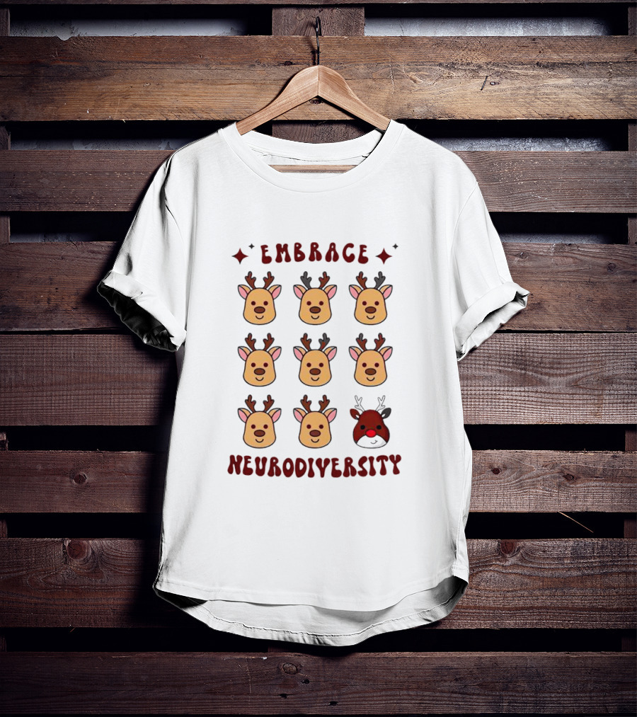 Embrace Neurodiversity Reindeer Faces Red Nose T-Shirt