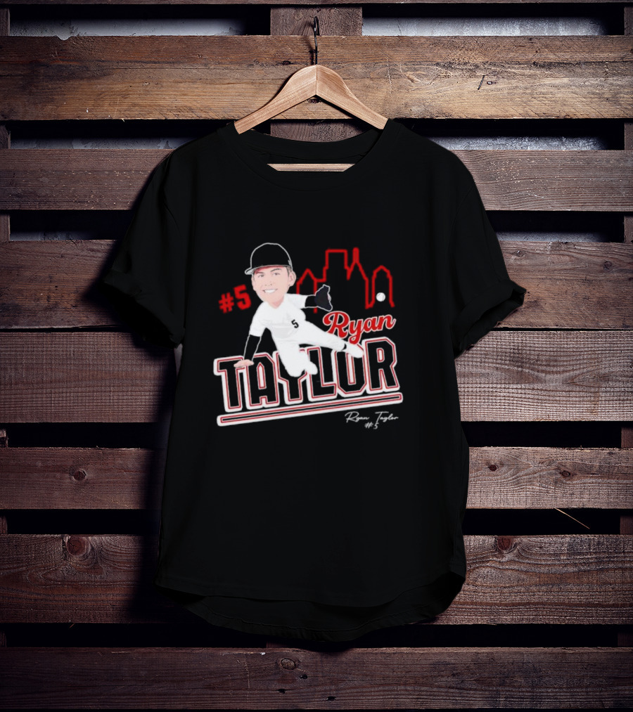 Ryan Taylor #5 Baseball Player Illustration Skyline T-Shirt