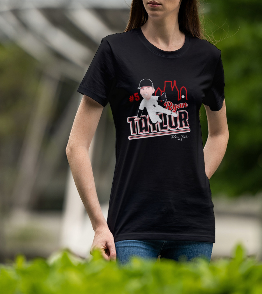 Ryan Taylor #5 Baseball Player Illustration Skyline T-Shirt
