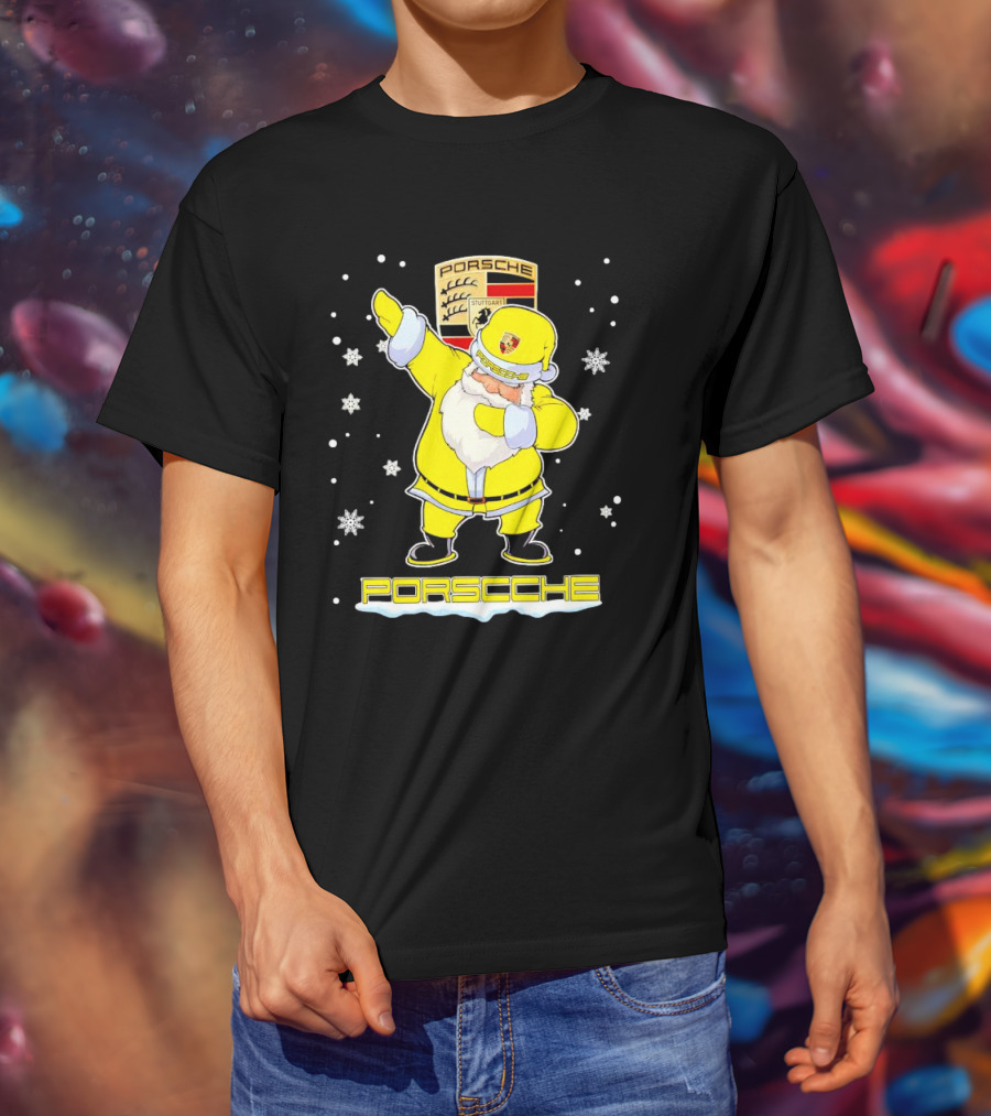 Porsche Santa Claus Dabbing Christmas Snowflakes T-Shirt