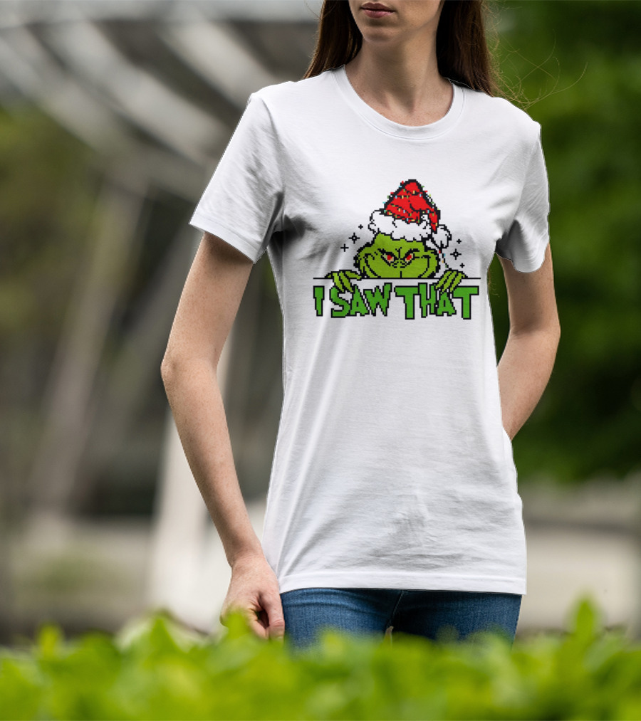 Santa Grinch I Saw That Christmas Pixel Art Holiday T-Shirt