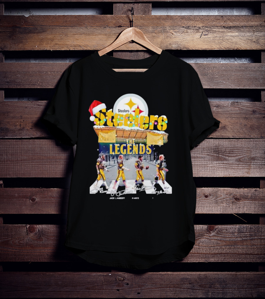 Steelers The Legends Abbey Road Joe Greene Jack Lambert Christmas Signatures T-Shirt
