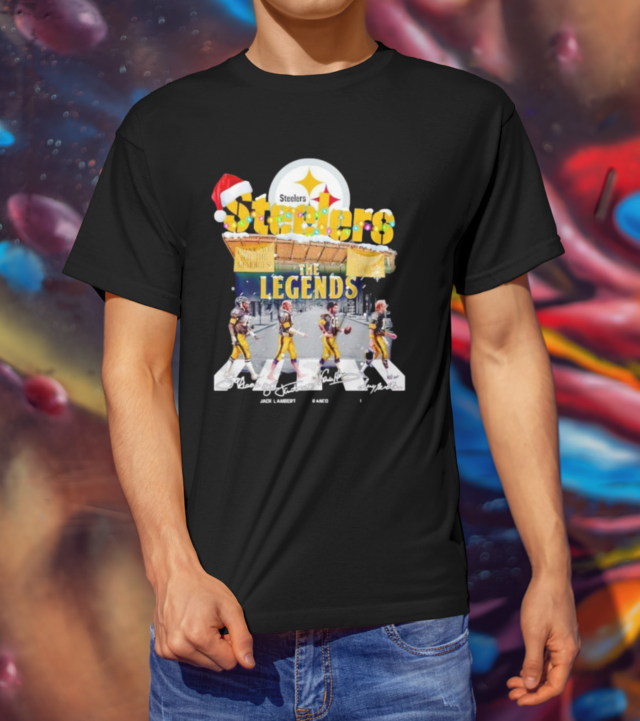 Steelers The Legends Abbey Road Joe Greene Jack Lambert Christmas Signatures T-Shirt
