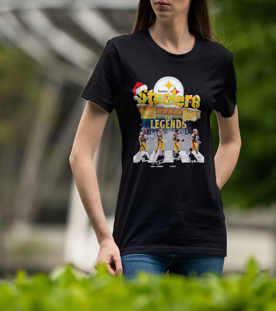 Steelers The Legends Abbey Road Joe Greene Jack Lambert Christmas Signatures T-Shirt