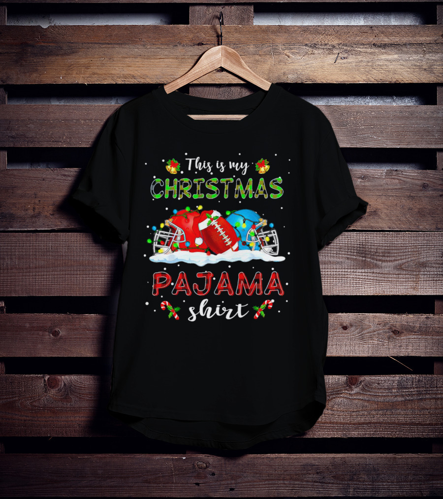 This Is My Christmas Pajama Shirt Football Helmets Candy Canes Snowflakes T-Shirt