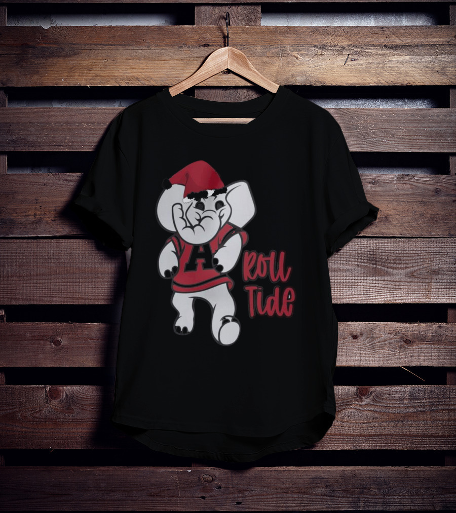 Alabama Crimson Tide Roll Tide Christmas Elephant Santa Hat T-Shirt