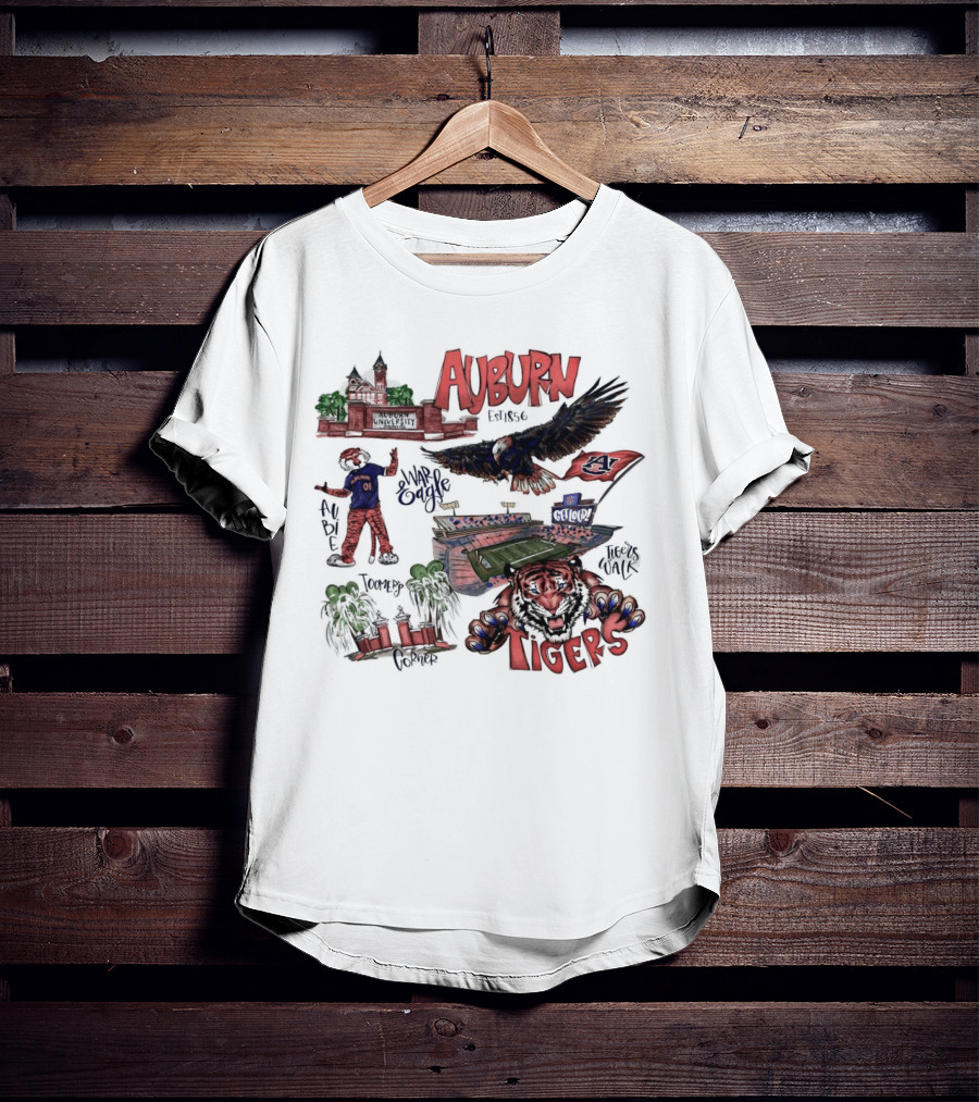 Auburn Tigers Toomer's Corner War Eagle Aubie Mascot Est 1856 Football Stadium T-Shirt