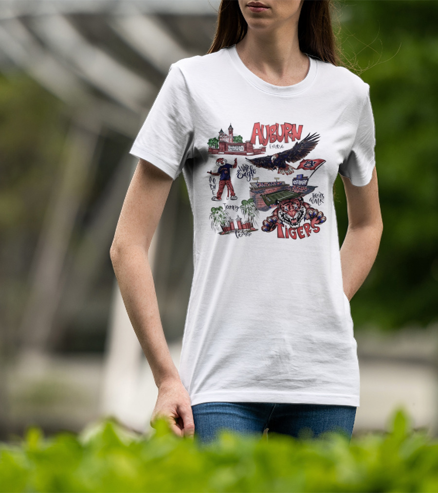 Auburn Tigers Toomer's Corner War Eagle Aubie Mascot Est 1856 Football Stadium T-Shirt