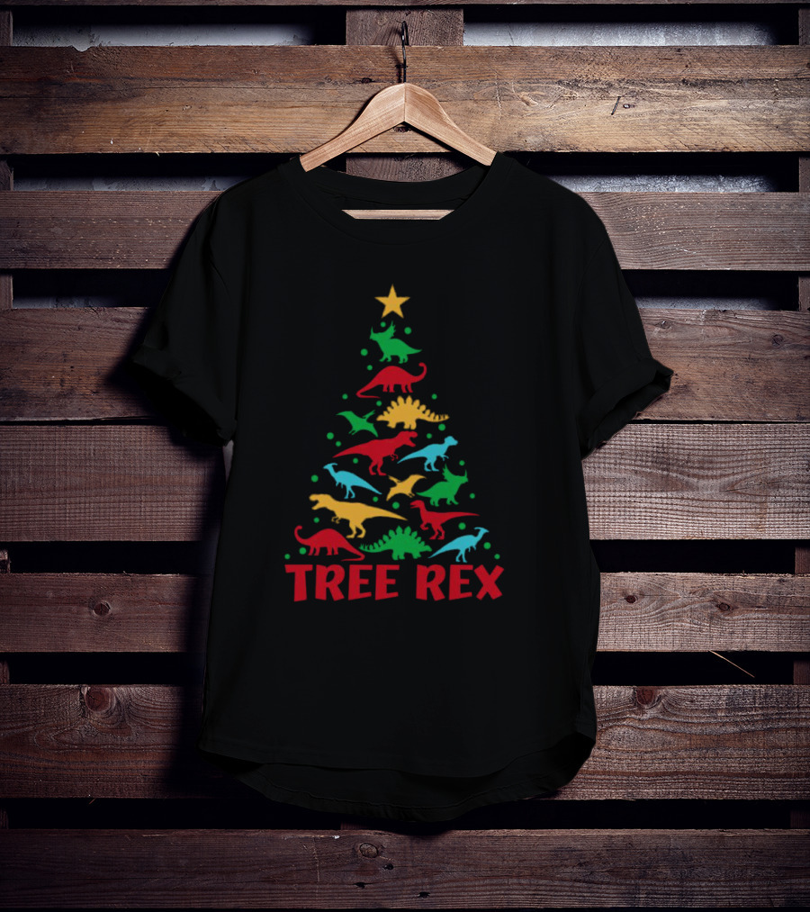 Tree Rex Dinosaur Christmas Tree With Colorful Dinosaurs T-Shirt
