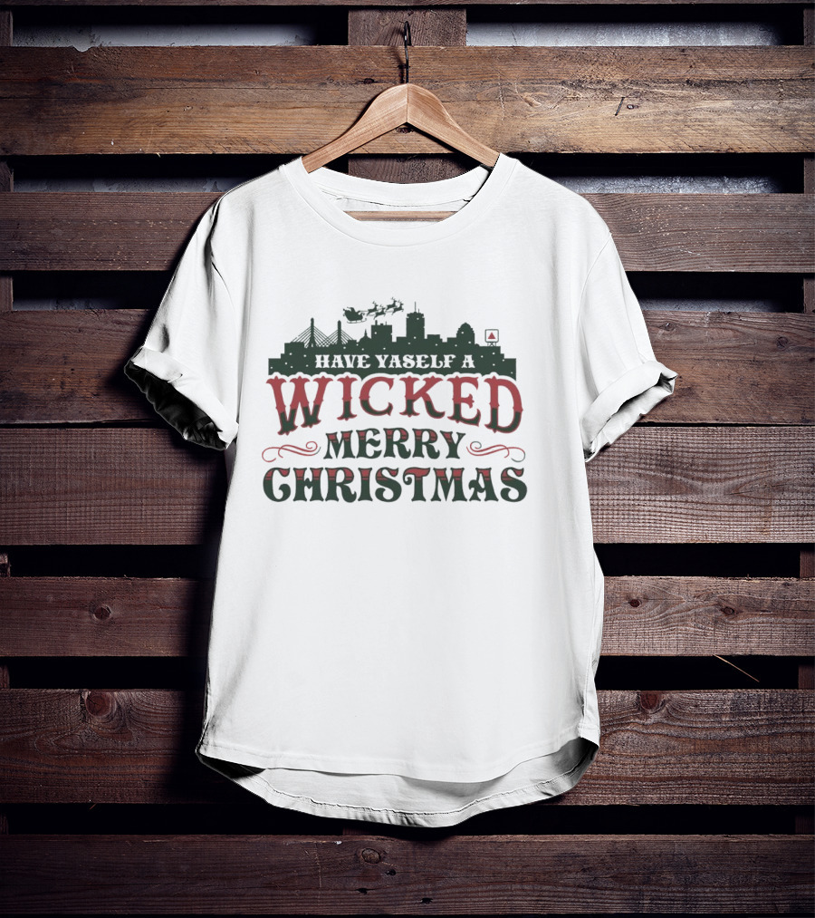Have Yaself A Wicked Merry Christmas Boston Skyline Santa Sleigh T-Shirt