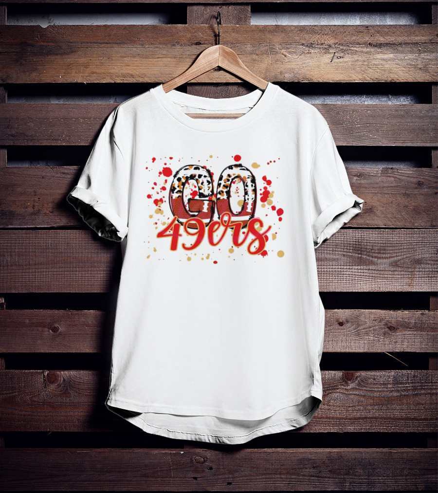 Leopard Print Go 49ers Red And Gold Text With Splatter T-Shirt