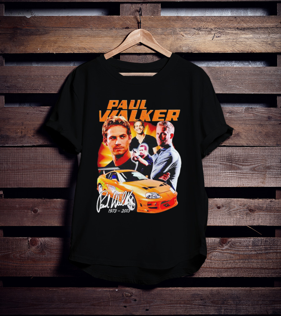 Paul Walker 1973-2013 Collage Signature Orange Car T-Shirt