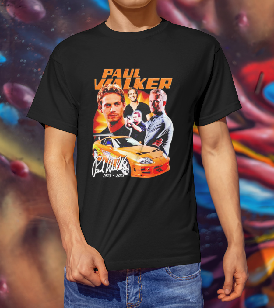 Paul Walker 1973-2013 Collage Signature Orange Car T-Shirt
