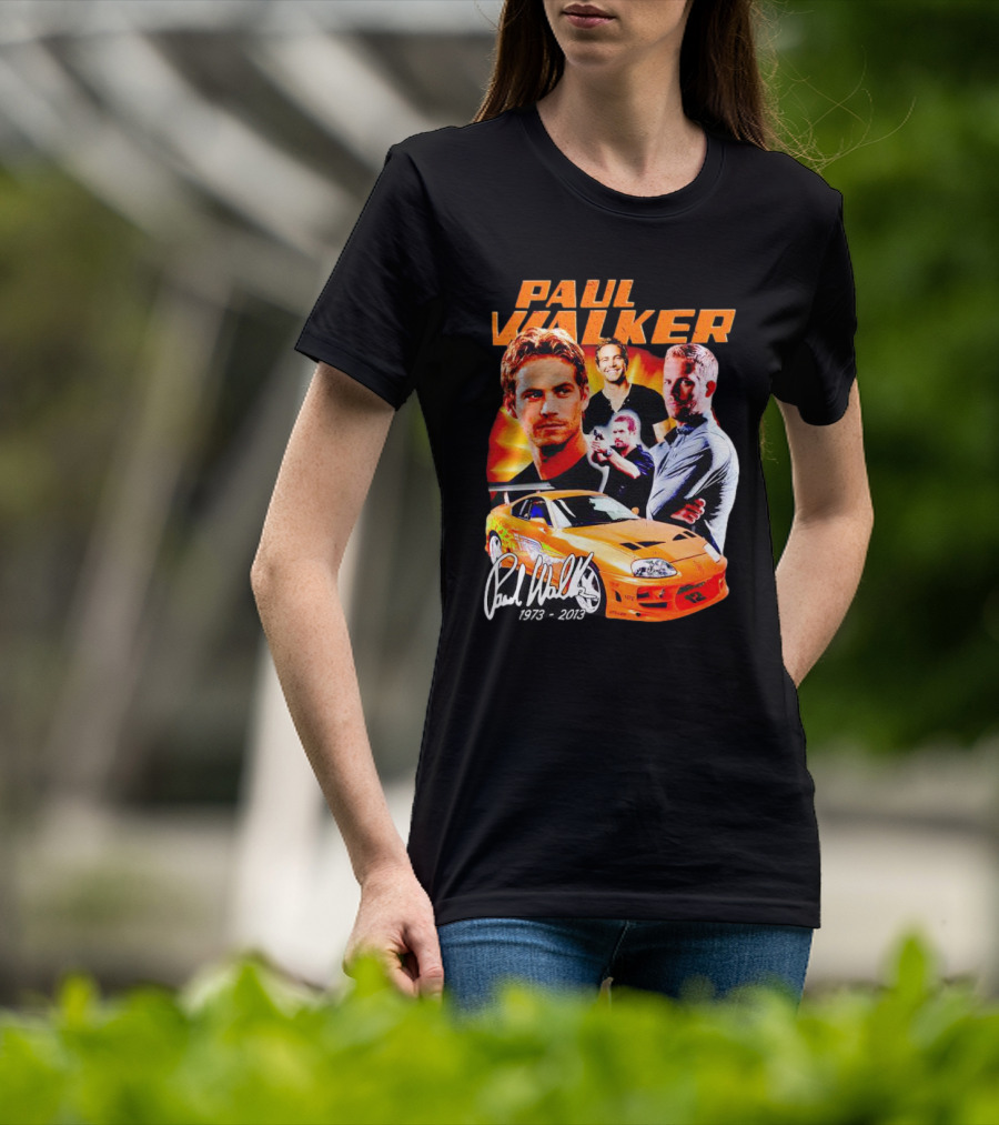 Paul Walker 1973-2013 Collage Signature Orange Car T-Shirt