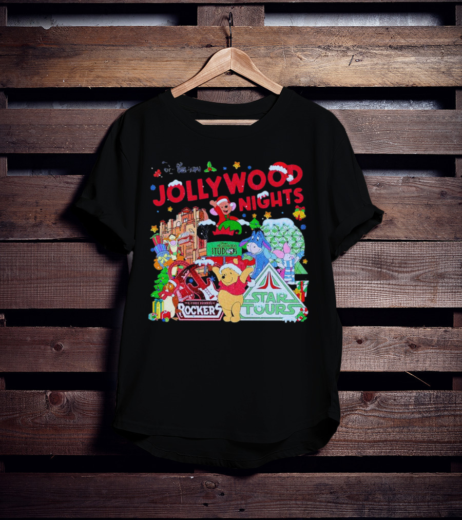 Disney Jollywood Nights Christmas Winnie The Pooh Eeyore Rockers Star Tours T-Shirt