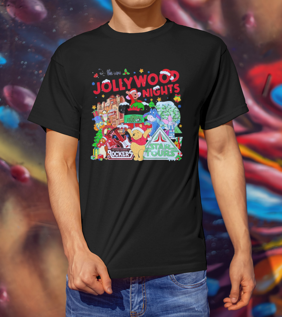Disney Jollywood Nights Christmas Winnie The Pooh Eeyore Rockers Star Tours T-Shirt