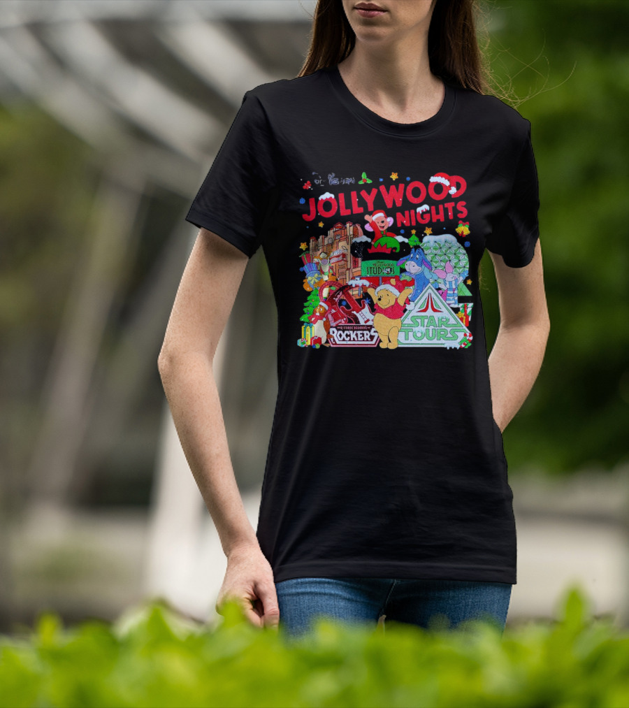 Disney Jollywood Nights Christmas Winnie The Pooh Eeyore Rockers Star Tours T-Shirt