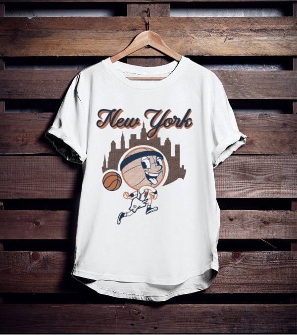 New York Hoops Skyline Basketball Cartoon T-Shirt